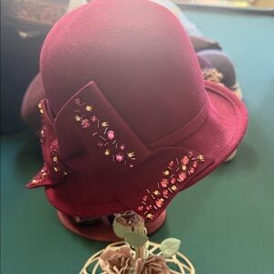 Chic Burgundy Women's Hat with Floral Accents